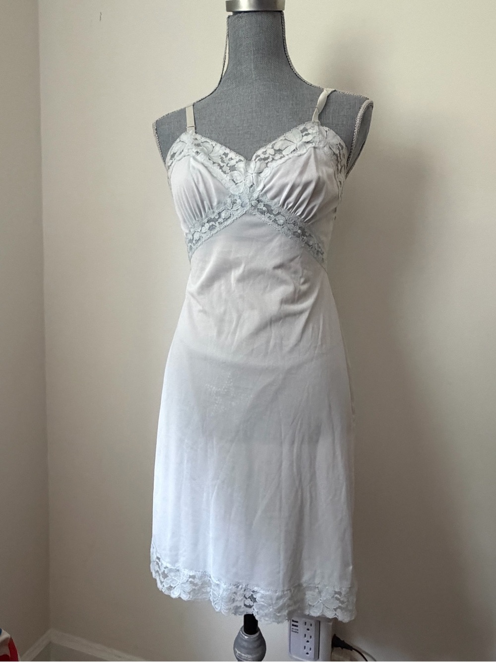 Vintage Shadowline 60s Lace-Trim Baby Blue Nylon Slip Dress